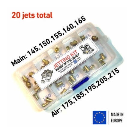 Zestaw 20 dysz gaźnika WEBER DCOE IDF paliwo: 145, 150, 155, 160 ,165 powietrze: 175, 185, 195, 205,215